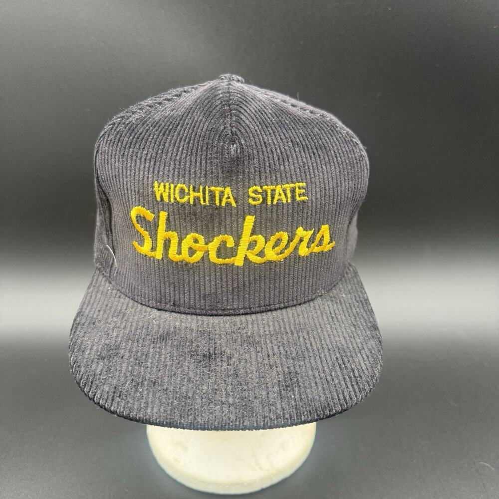 Vintage Made In USA Wichita State Shockers Snap Back Hat Corduroy Embroidered OS
